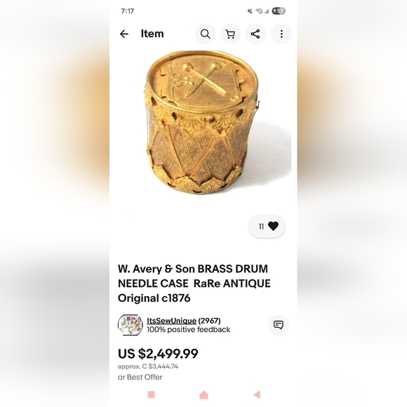 Rare Antique Brass Needle Holder - Picture 2 of 7